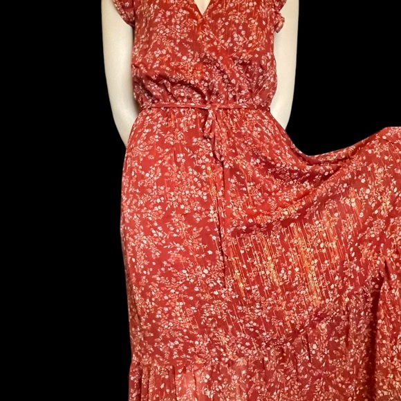 Ann Taylor Womens 8 Shimmer Floral Flutter Cottage Boho Midi Dress - Picture 9 of 15